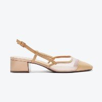 Sapatilha Bege Anacapri Slingback Tela Transparência Salto