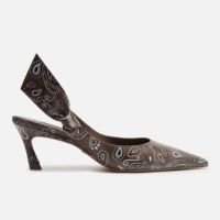 Scarpin Marrom Arezzo Paisley Salto Baixo Slingback Livia