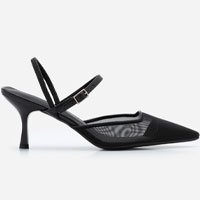 Sapato Scarpin Slingback com Recorte de Tela Preto