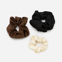 Kit 03 Scrunchies com Diferentes Tamanhos Preto/Marrom/Off White