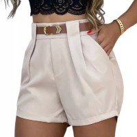 Shorts Feminino Cintura Alta Meia Coxa Alfaiataria C/ Cinto