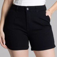 Short Preto Feminino Sawary Bermuda Lycra Elastano Curto Mom