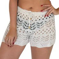 Short Saída De Praia Feminino Shortinho Crochê Trico Verão