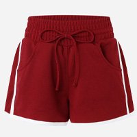 Short em Crepe com Lastex e Listras Contrastantes Vermelho