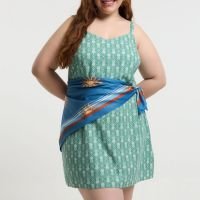 Vestido Curto em Viscolinho com Estampa Abacaxi Curve & Plus Size Verde