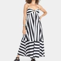 Vestido Longo Farm Listrado Feminino - Off White