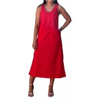 Vestido Linho Feminino Casual Mid Moda Elegante Regata Fenda