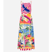 Vestido New Midi em Viscose e Linho com Estampa Tropical Multicores