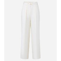 Calça Wide Leg Alfaiatada com Detalhe em PU e Fivela no Cós Branco Neve