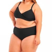 Biquíni com Textura Plus Size Cintura Alta e Bojo - Preto