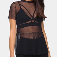 Blusa Recoletta Peplum Tule Poá Feminina - Preto