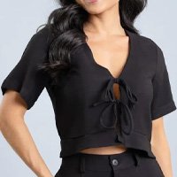 Blusa Viscose Com Amarração Frontal Feminina Dialogo - Preto