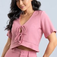 Blusa Viscose Com Amarração Frontal Feminina Dialogo - Rosa