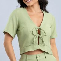 Blusa Viscose Com Amarração Frontal Feminina Dialogo - Verde