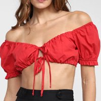 Blusa Cropped Mercatto Decote Amarração Feminina - Vermelho