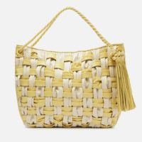 Bolsa Hobo Amarela Arezzo Couro Grande Tressê Bicolor