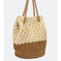 Bolsa de Praia em Palha com Alça de Corda Natural Amarelo Palha