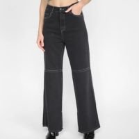 Calça Jeans Pantalona Dzarm Cintura Alta Feminina - Preto