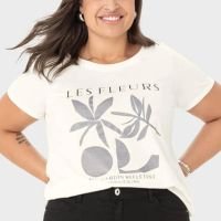 Malwee Plus - Camiseta Off White Les Fleurs em Malha