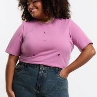 Blusa em Algodão com Aplicação de Chatons Coloridos Curve & Plus Size Lilás