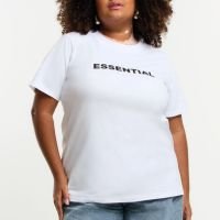 Camiseta Alongada em Algodão com Estampa Essential Curve & Plus Size Branco