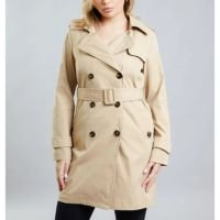 Casaco Feminino Trench Coat Longo Sobretudo Color com Cinto - Cáqui