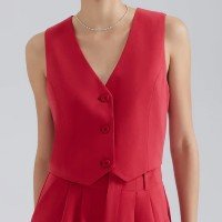 Colete Feminino Em Crepe Vermelho Hering