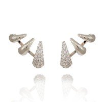 BRINCO EAR CUFF GOTA CRAVEJADO E LISO RODIO Prata