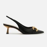 Scarpin Preto Arezzo Couro Bico Fino Slingback Bridão