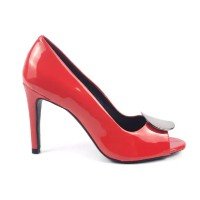 Peep Toe Salto Alto em Verniz Enfeite Prata - Senhorella