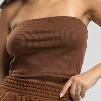 Cropped Canelado Tomara Que Caia Moda Casual Feminina - Marrom