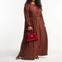 Vestido Longo em Viscose com Amarração no Busto Curve & Plus Size Marrom