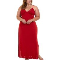 Camisola Longa Com Renda Vermelho Liganete Sepie 1010-PL Plus Size - Vermel