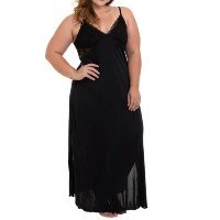 Camisola Longa Com Renda Preto Liganete Sepie 1010-PL Plus Size - Preto