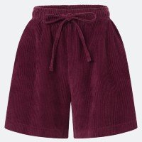 Short em Veludo Cotelê com Amarração na Cintura e Bolsos Vinho