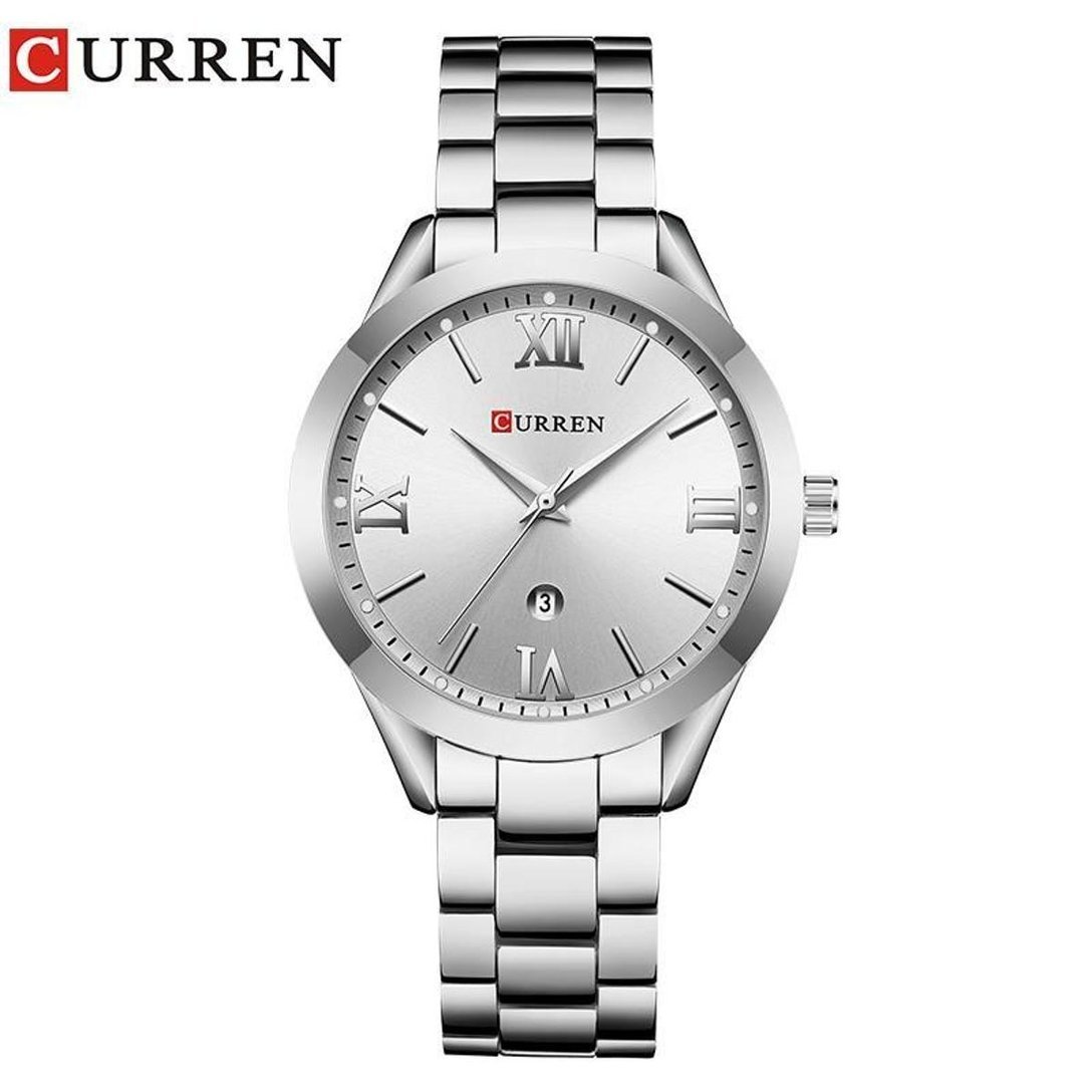 Relógio Feminino Curren 9007 Prata Pulseira de Aço Data Funcional - Prata