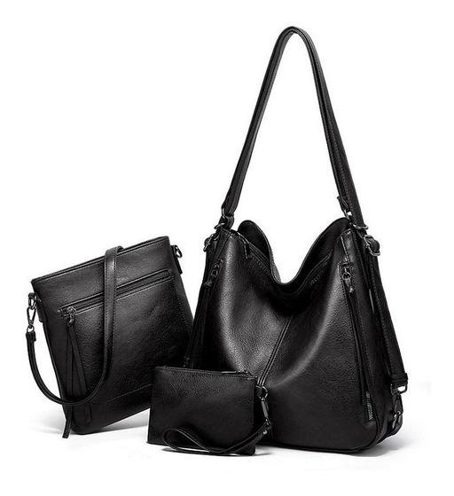 Bolsa Feminina De Ombro Grande Couro Resistente Kit 3 Peças! - Sou Mais Pre