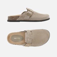 Clog Sabot Cinza Camurça Rasteira Fivela