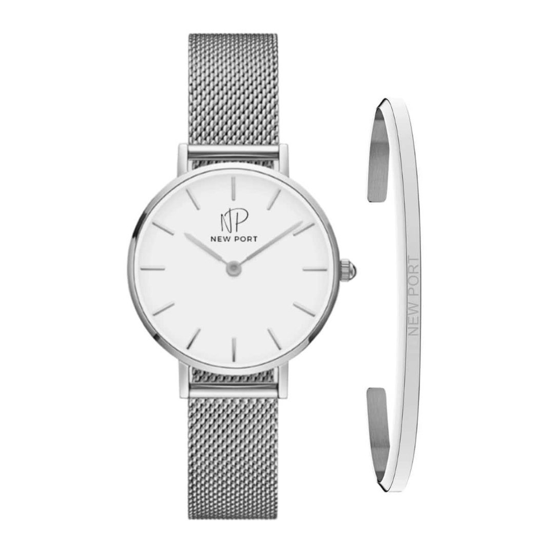 Relógio de Pulso Prateado Feminino Redondo Minimalista 32mm + Bracelete New