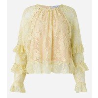 Blusa Bata com Textura Floral e Babados Amarelo