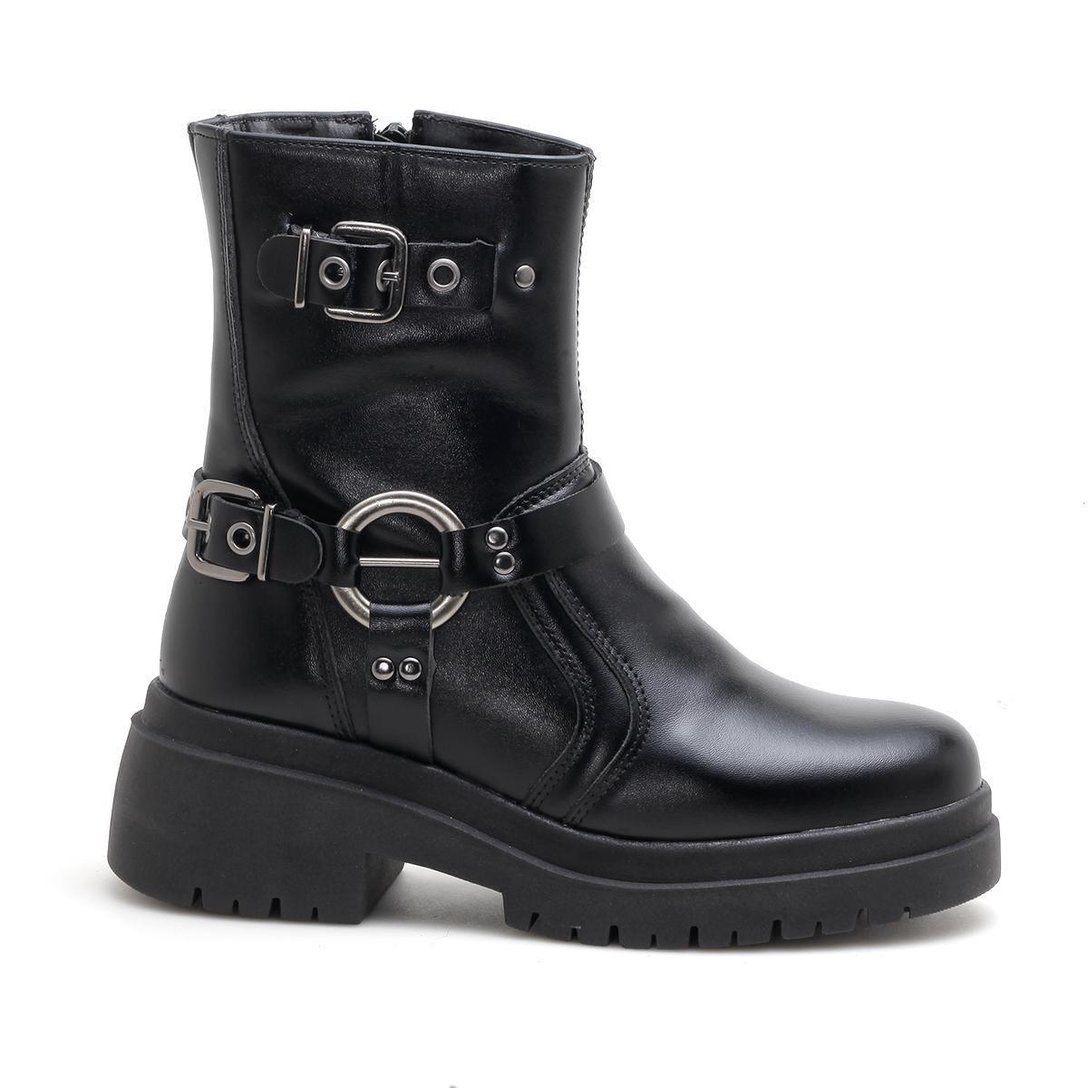 Bota Coturno Feminino Solado Tratorado Biker Trevo Official - Preto