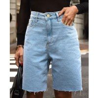 Bermuda Jeans Jorts Feminino Cintura Média Barra No Fio 23572 Clara - Consc