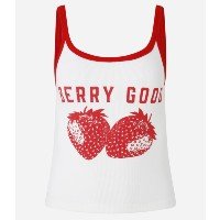 Blusa de Alça em Ribana com Viés Contrastante e Estampa Berry Good Off Whit