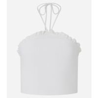 Blusa Cropped em Ribana Frente Única com Frufru Branco