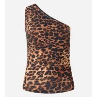 Blusa Regata com Ombro Só em Animal Print e Drapeado na Lateral Marrom