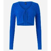 Blusa Cropped em Tricô com Amarração Frontal Azul