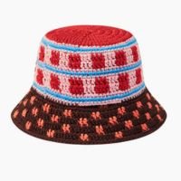 BOWKNOT STRIPED CROCHET BUCKET HAT & CLUTCH BAG