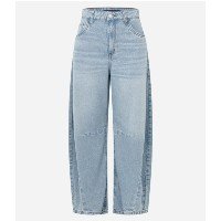 Calça Barrel em Jeans com Recortes Azul