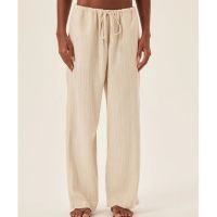 Calça Reta Listras Linho Natural