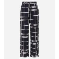 Calça Wide Leg em Crepe Xadrez Grid Preto/ Branco